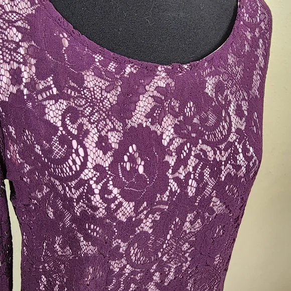 Victor Costa Occasion Long Sleeve Lace Blouse Top Deep Purple Size Medium - Picture 3 of 9